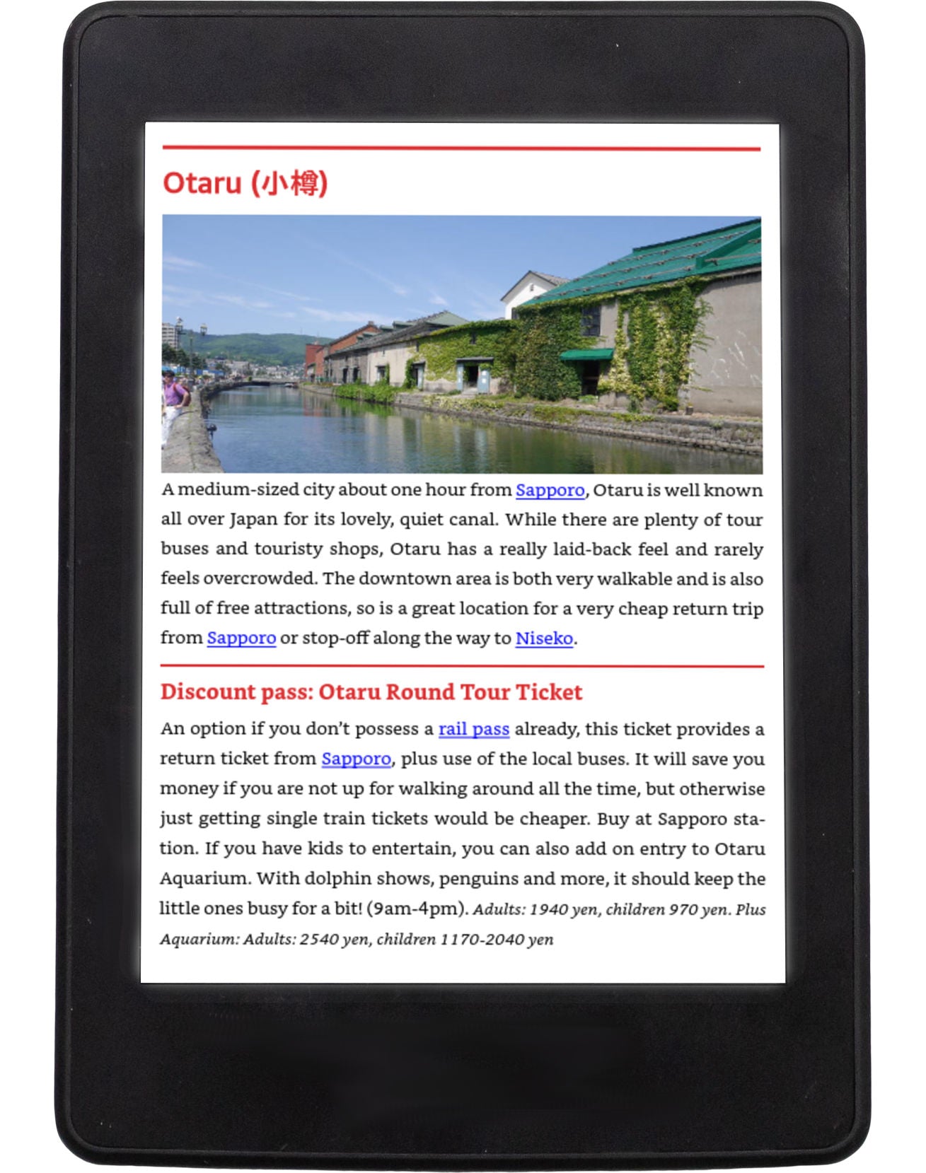 Otaru chapter preview page from Super Cheap Hokkaido ebook guidebook