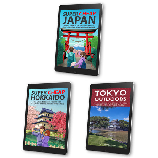 Super Cheap Japan, Tokyo Outdoors and Super Cheap Hokkaido ebooks bundle covers