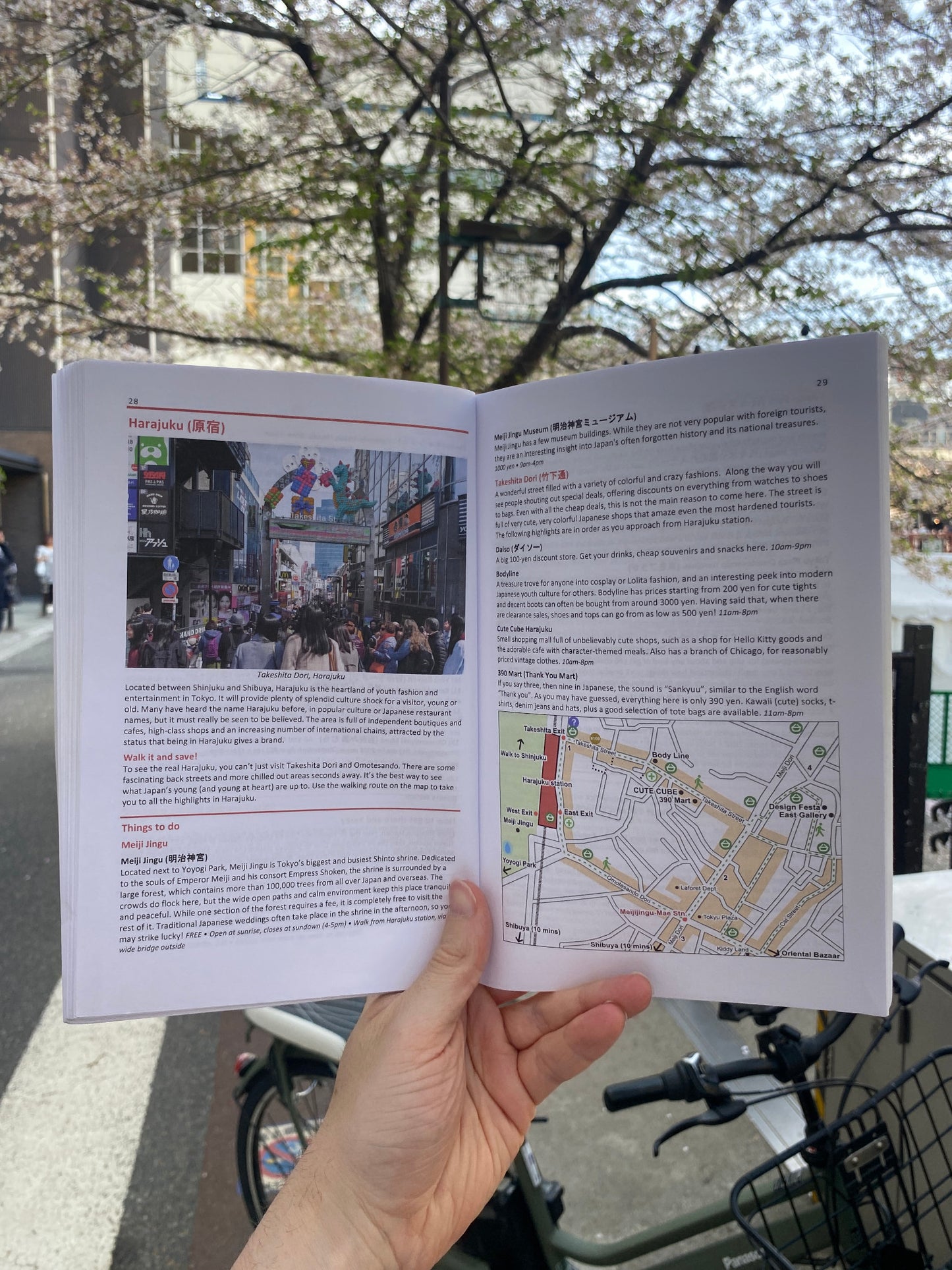 Super Cheap Japan paperback travel guide Harajuku and map chapter preview